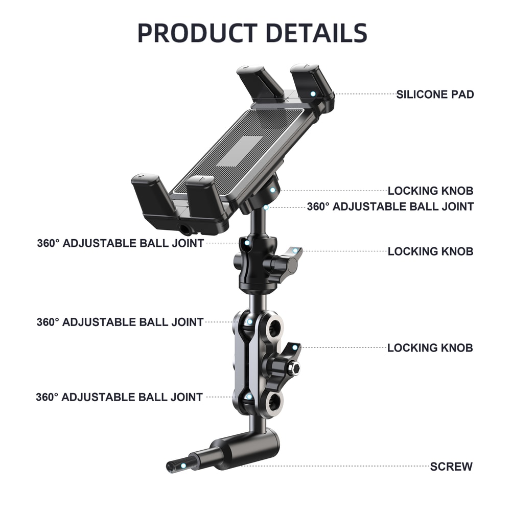 Universal Car A-Pillar Phone Holder, Mount for Trucks, Off-Road Vehicles, Armrests, Handrails, Fits Phones and Tablets