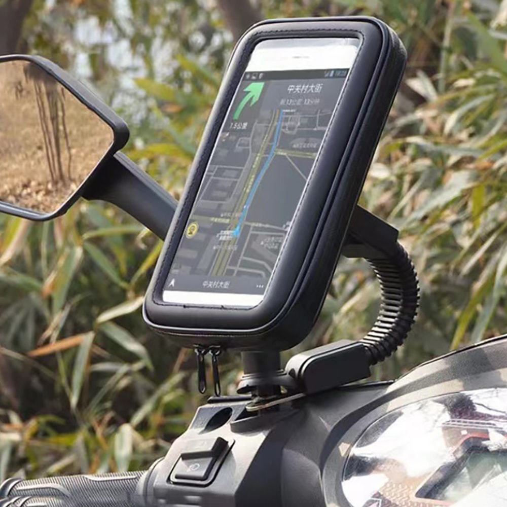 Waterproof Motorcycle Phone Mount Holder With Rain Cover Rotation Motorbike Rearview Mirror Mount F 5
