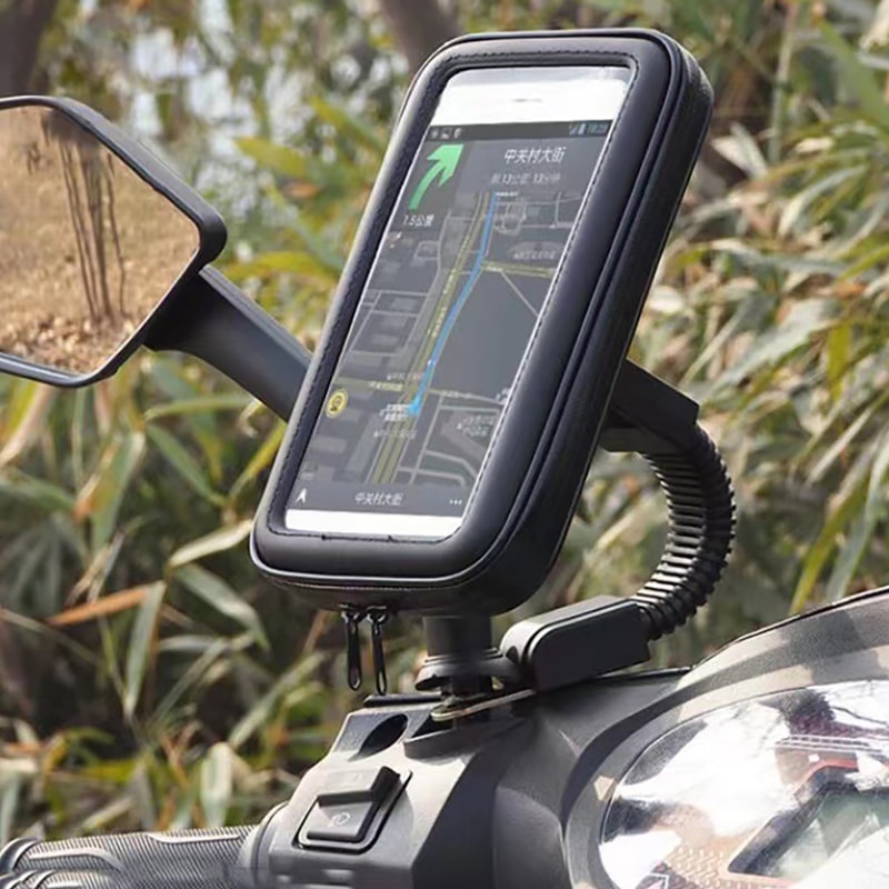 Waterproof Motorcycle Phone Mount Holder With Rain Cover Rotation Motorbike Rearview Mirror Mount F 5