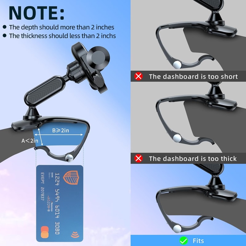 Clip Mount Stand for Car, Dashboard Cell Phone Holder, Convenient and Secure