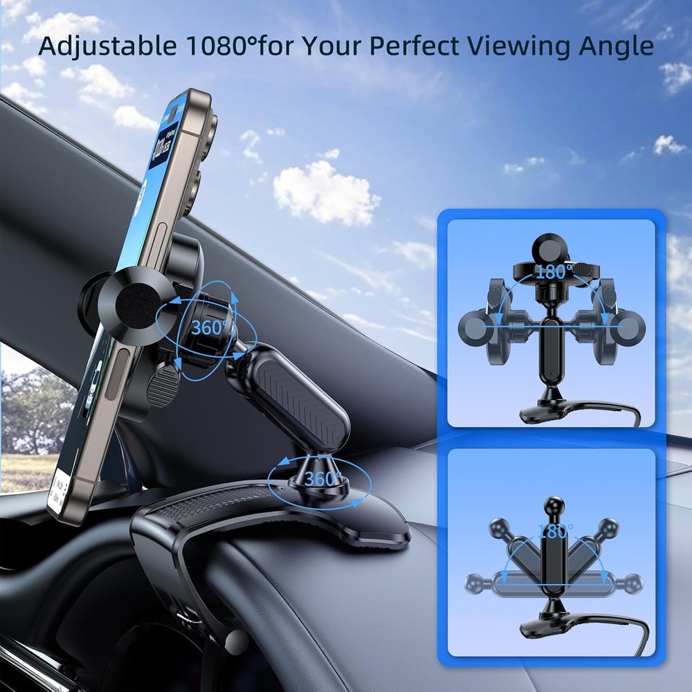 Clip Mount Stand for Car, Dashboard Cell Phone Holder, Convenient and Secure