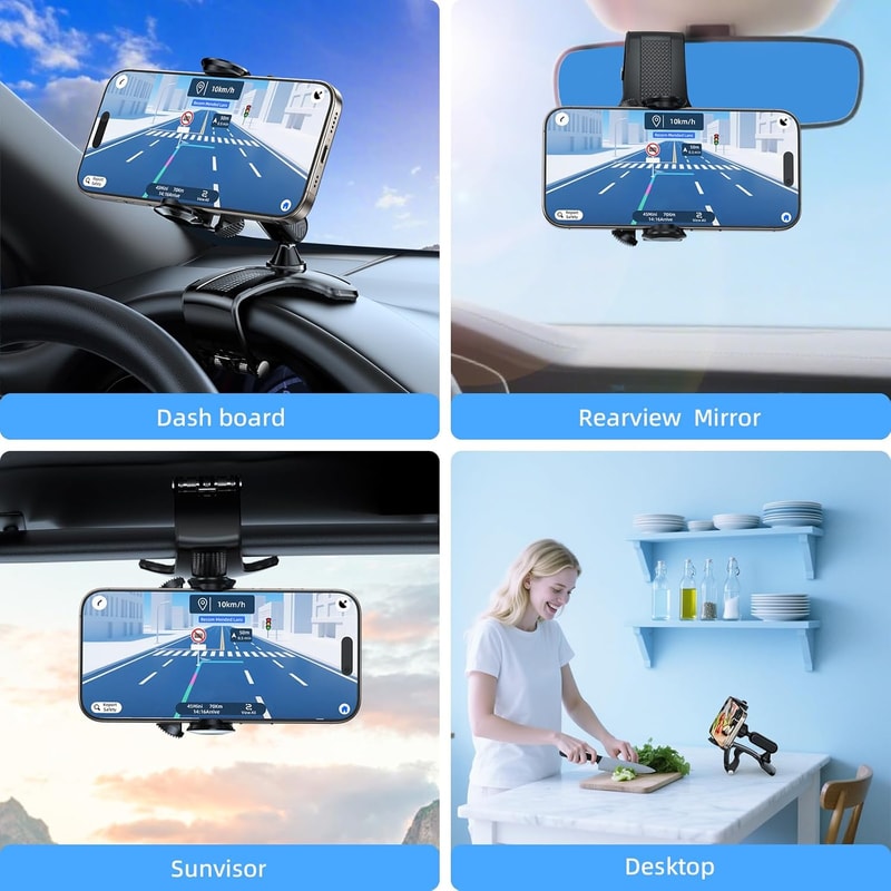 Clip Mount Stand for Car, Dashboard Cell Phone Holder, Convenient and Secure