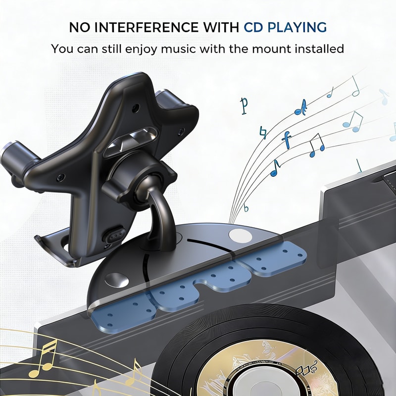 Sturdy CD Slot Phone Mount with One Hand Operation Design, Compatible with All Smartphone Mobile