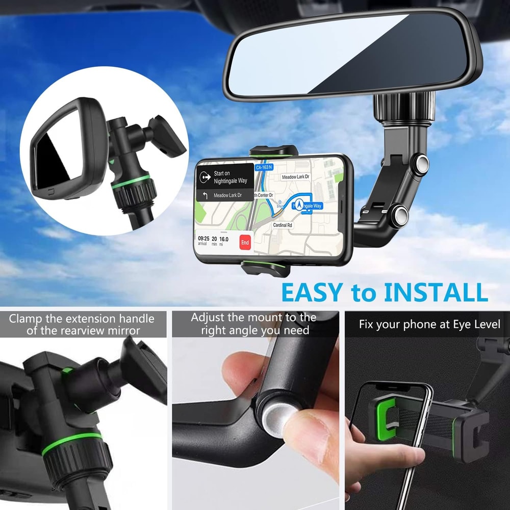 Multifunctional Rearview Mirror Phone Holder Rotatable Retractable Car Mount For All Vehicles 4