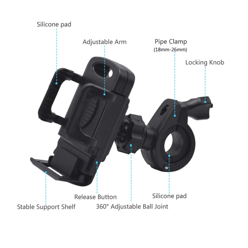 Motorcycle Phone Mount Clamp, Bike Phone Holder for Handlebar, Universal Smartphone Clip for Scooters