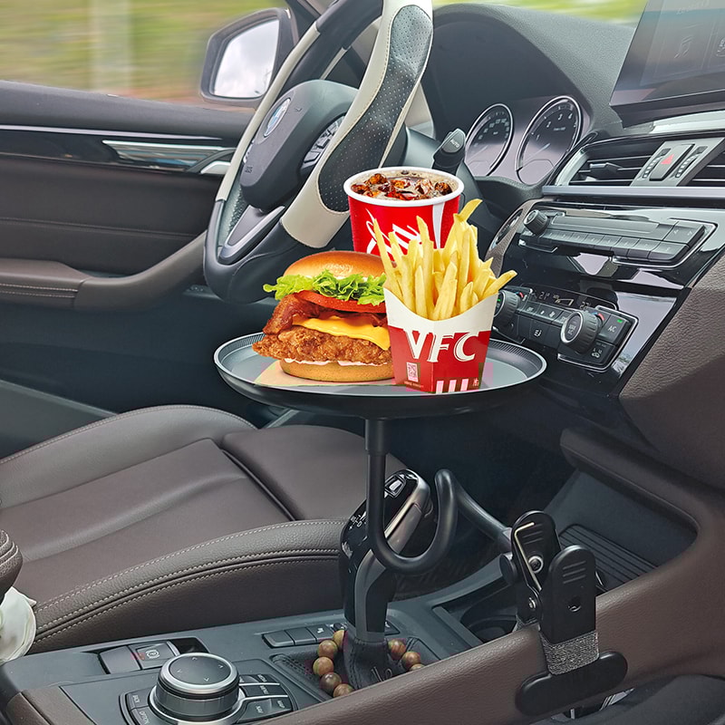 Multipurpose Car Dining Tray Round Beverage Phone Holder For Road Trips 5