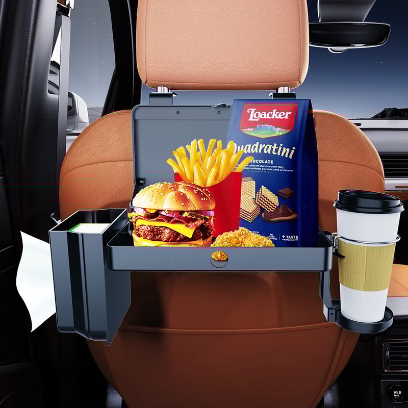 Backseat Organizer With Foldable Tray Dual Cup Holders Phone Slot Lrbh Premium Plastic Vehicle Seat 1