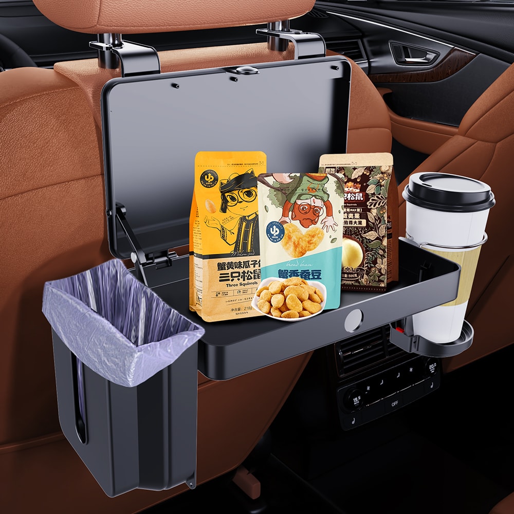 Backseat Organizer With Foldable Tray Dual Cup Holders Phone Slot Lrbh Premium Plastic Vehicle Seat 2