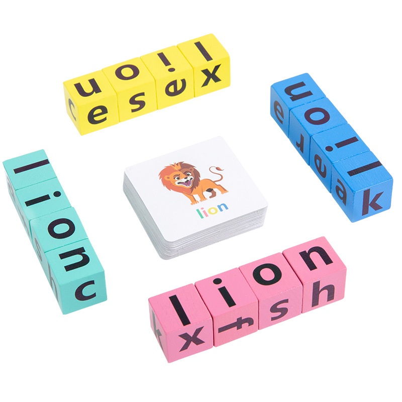 Educational Phonics Game, Children's Letter Word Spelling, Vowel Recognition Rotating Block Toy