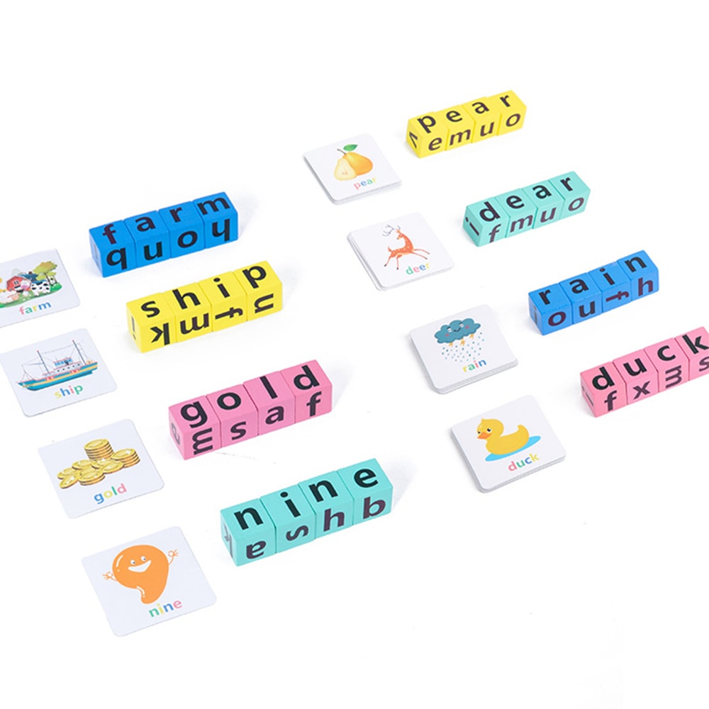 Educational Phonics Game, Children's Letter Word Spelling, Vowel Recognition Rotating Block Toy