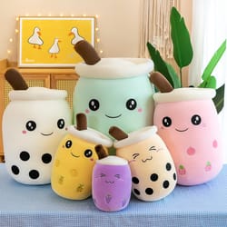 kawaii plush toys, soft boba plush bubble tea pillow for babies