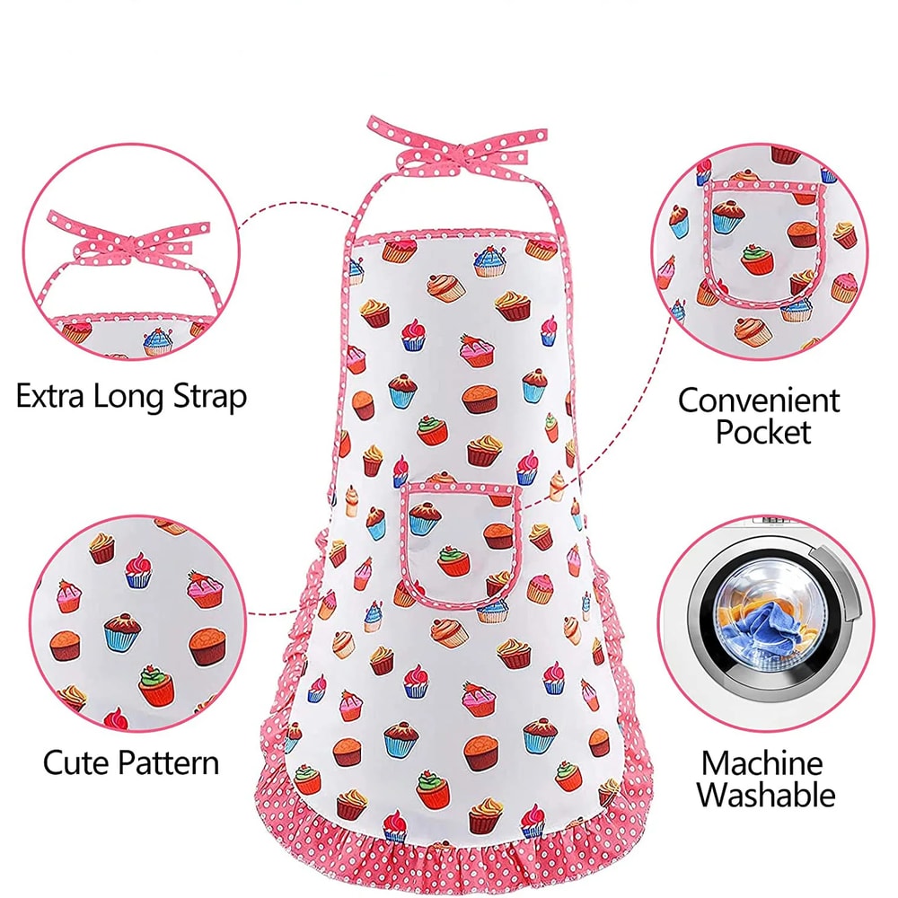 Kids Apron for Little Girls, Pink Chef Baking Set, Kitchen Cooking Play House Tools for Pretend Play Simulation