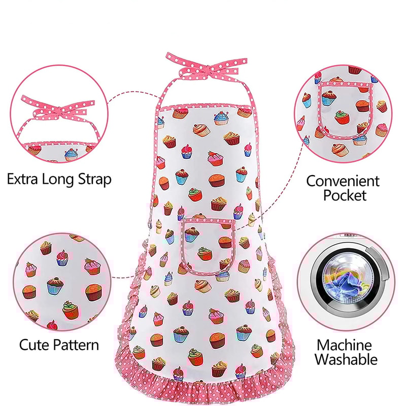 Kids Apron for Little Girls, Pink Chef Baking Set, Kitchen Cooking Play House Tools for Pretend Play Simulation