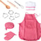 Kids Apron for Little Girls, Pink Chef Baking Set, Kitchen Cooking Play House Tools for Pretend Play Simulation