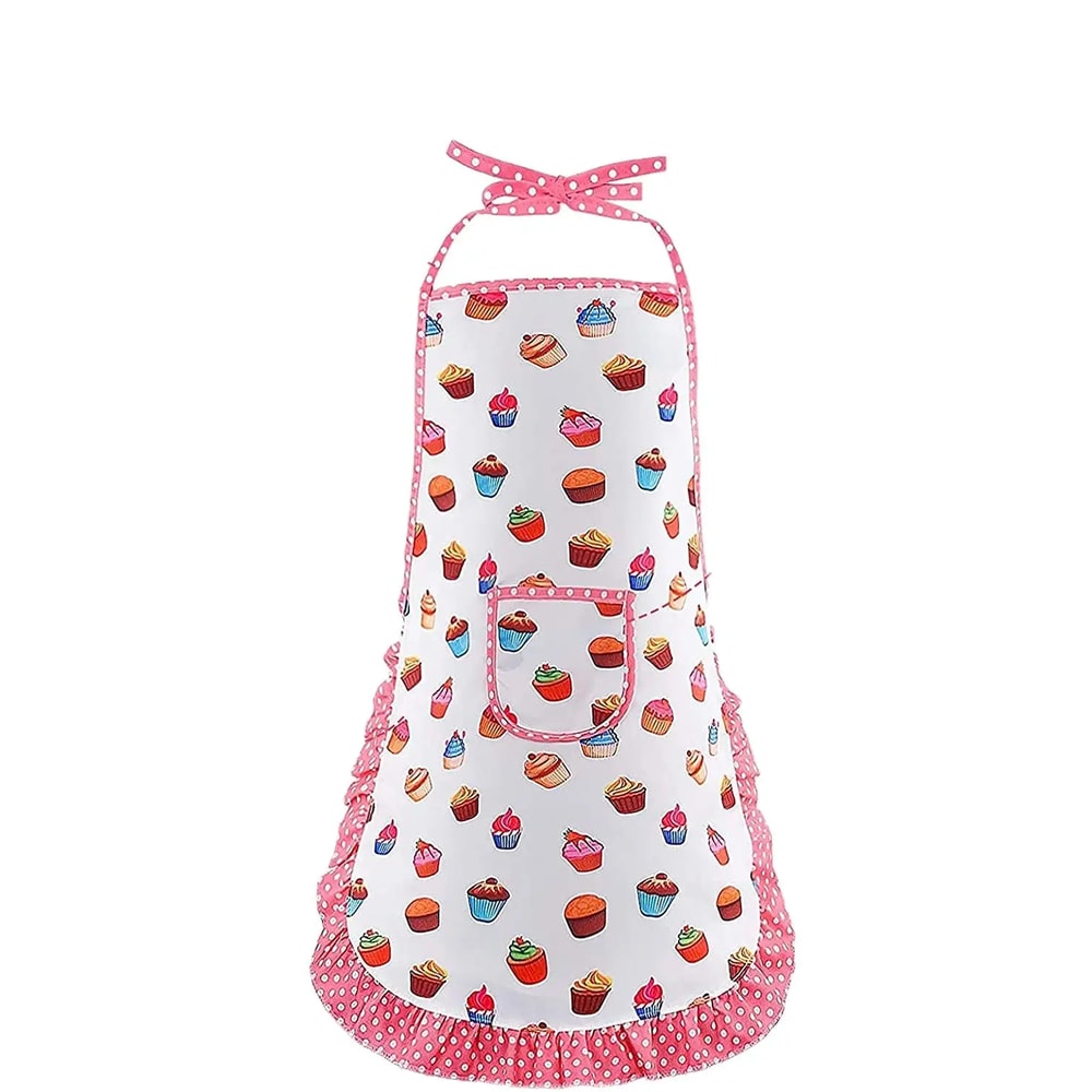 Kids Apron for Little Girls, Pink Chef Baking Set, Kitchen Cooking Play House Tools for Pretend Play Simulation