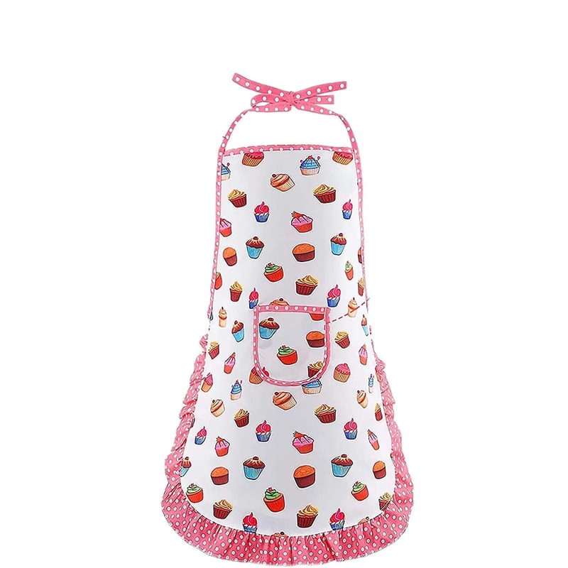Kids Apron for Little Girls, Pink Chef Baking Set, Kitchen Cooking Play House Tools for Pretend Play Simulation
