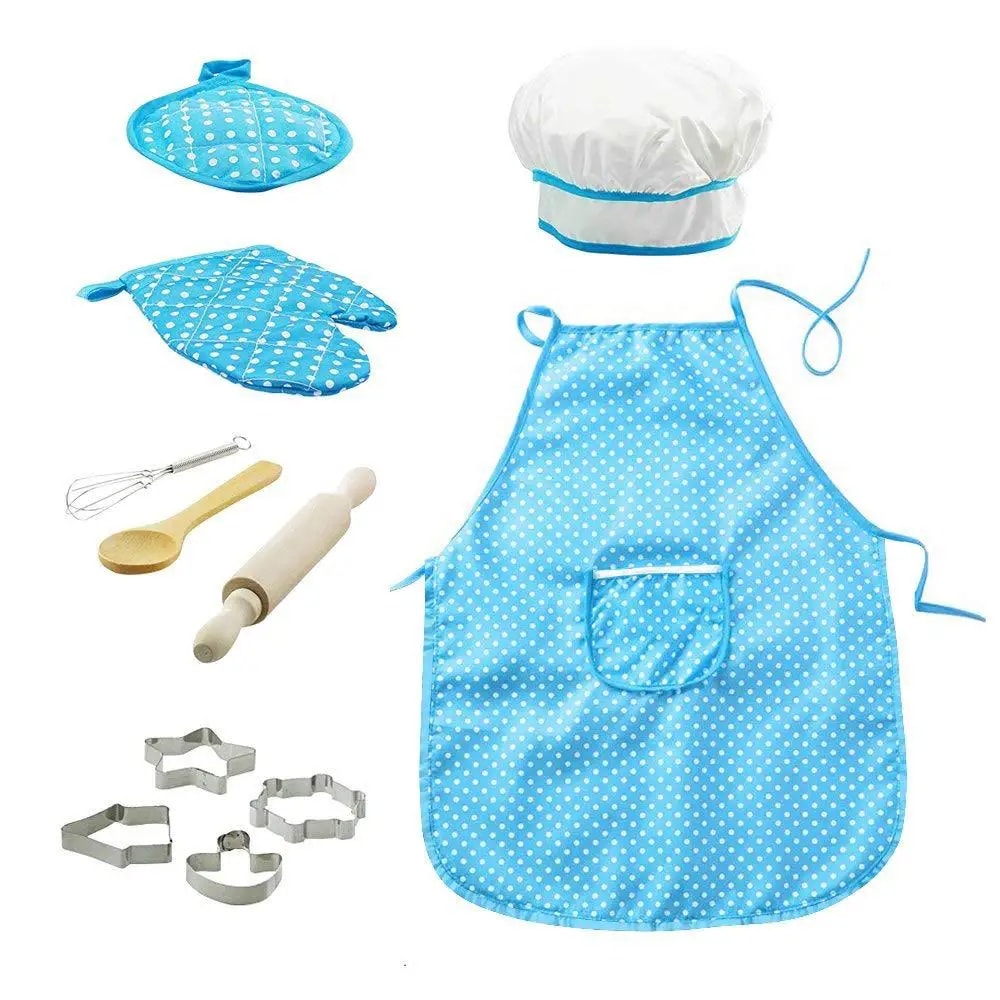 Kids Apron for Little Girls, Pink Chef Baking Set, Kitchen Cooking Play House Tools for Pretend Play Simulation