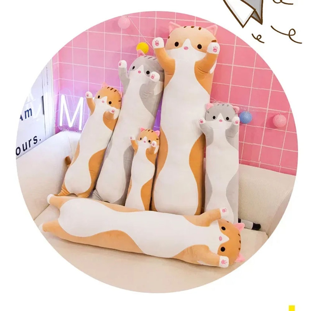 Cute Cat Plush Pillow Stuffed Animal Long Cat for Kids Birthday Gift Soft Children's Toys Pillow