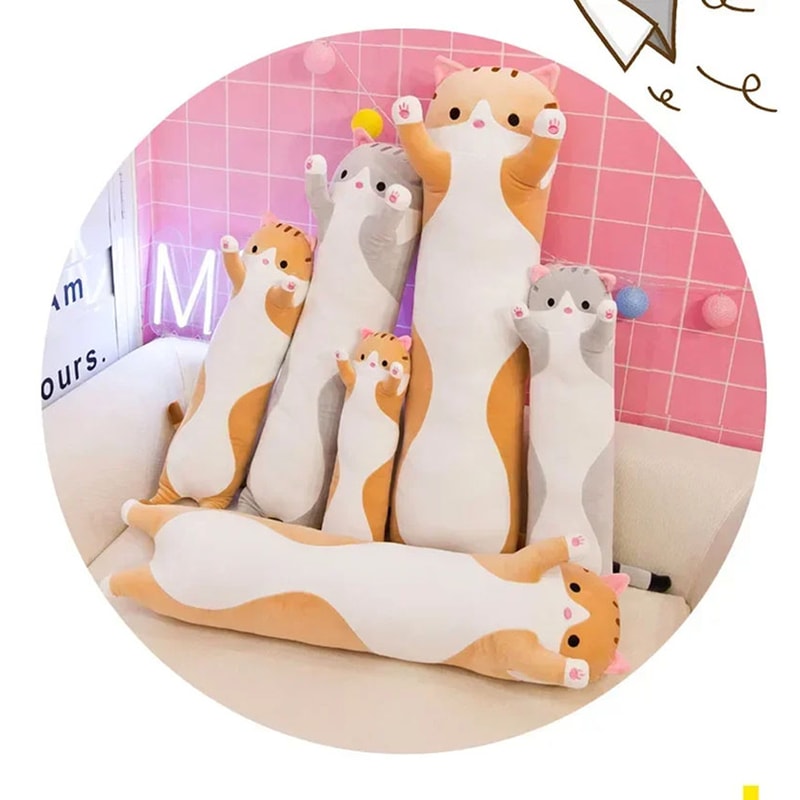Cute Cat Plush Pillow Stuffed Animal Long Cat for Kids Birthday Gift Soft Children's Toys Pillow
