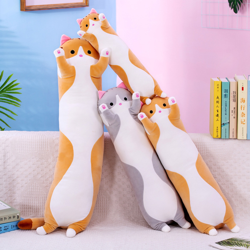 Cute Cat Plush Pillow Stuffed Animal Long Cat for Kids Birthday Gift Soft Children's Toys Pillow