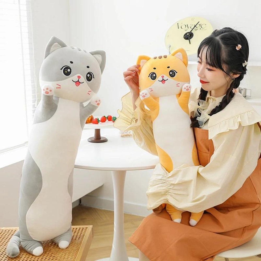 Cute Cat Plush Pillow Stuffed Animal Long Cat for Kids Birthday Gift Soft Children's Toys Pillow