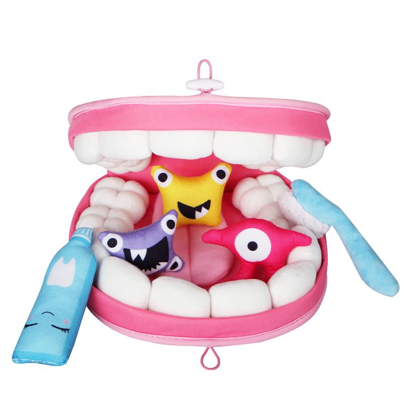 Plush Toy Tooth Model Set for Young Children, Cartoon Toothbrush, Learning to Brush Teeth Game