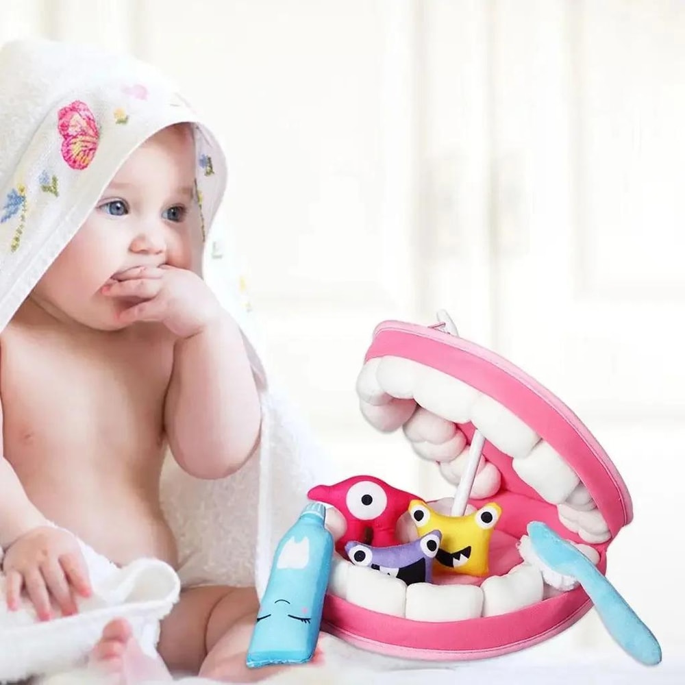 Plush Toy Tooth Model Set for Young Children, Cartoon Toothbrush, Learning to Brush Teeth Game