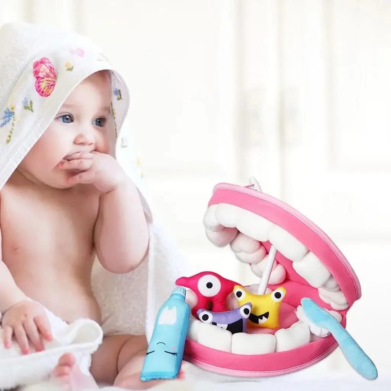 Plush Toy Tooth Model Set for Young Children, Cartoon Toothbrush, Learning to Brush Teeth Game