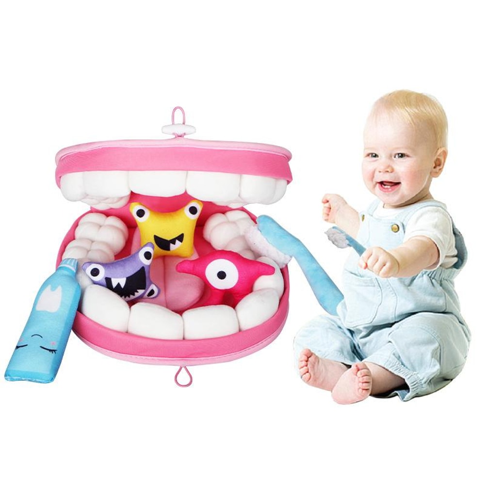 Plush Toy Tooth Model Set for Young Children, Cartoon Toothbrush, Learning to Brush Teeth Game