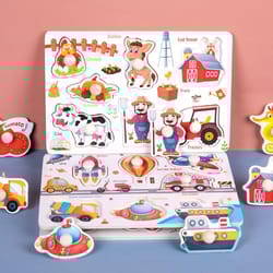 handheld montessori baby puzzle matching board toy for early childhood education with cartoon animals and fruits