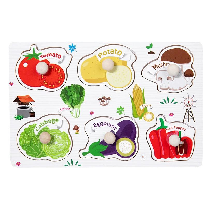 Handheld Montessori Baby Puzzle Matching Board Toy for Early Childhood Education with Cartoon Animals and Fruits