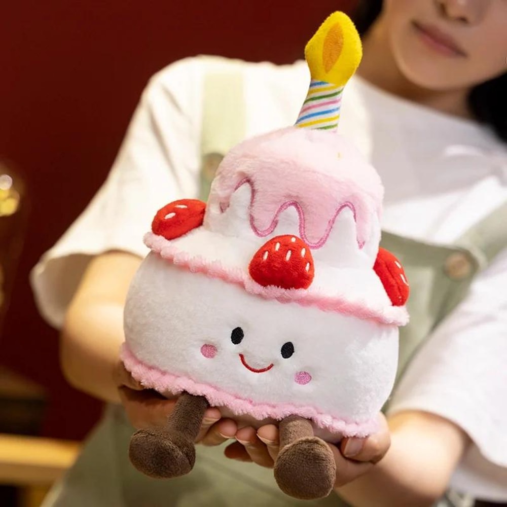 Handmade Pink Strawberry Cake Plush Toy Cute Cotton Candy Birthday Gift For Girls 2