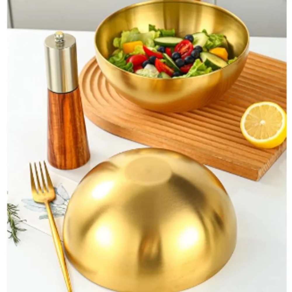 Korean Style Food Container Golden Stainless Steel Salad Bowls Large Capacity Soup Rice Noodle Kitc 0