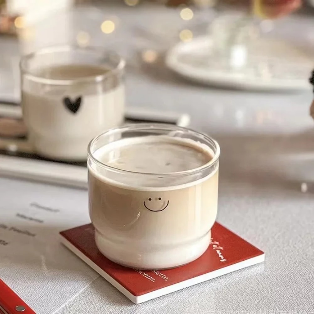 Happy Heart Glass Mug Transparent Heat Resistant Tea Coffee Milk Cups 2