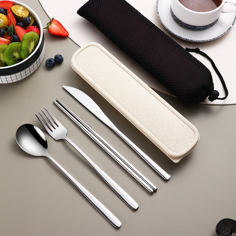 Portable Cutlery Set With Box Stainless Steel Dinner Knife Fork Spoon Chopsticks Fourpiece Tablewar 0