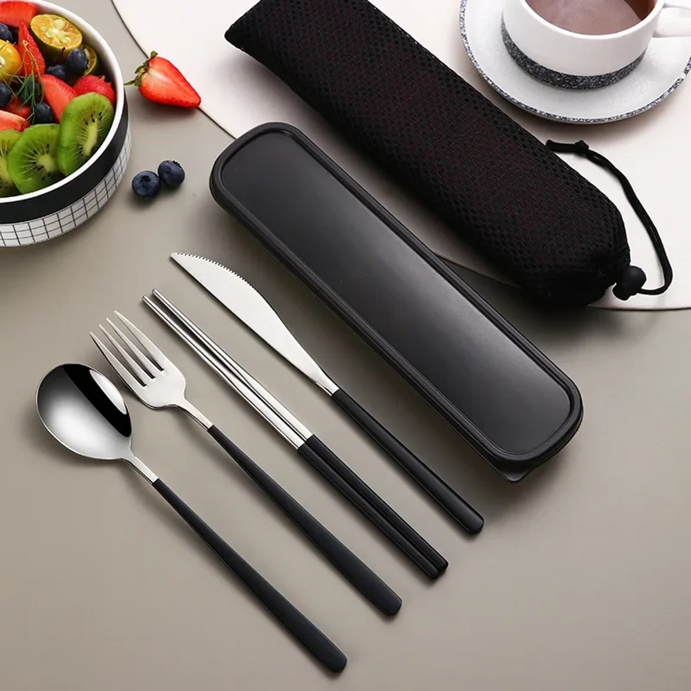 Portable Cutlery Set With Box Stainless Steel Dinner Knife Fork Spoon Chopsticks Fourpiece Tablewar 2