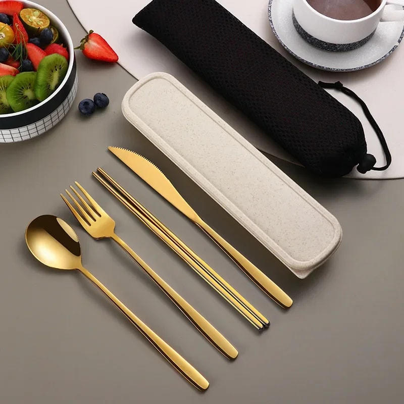 Portable Cutlery Set With Box Stainless Steel Dinner Knife Fork Spoon Chopsticks Fourpiece Tablewar 3
