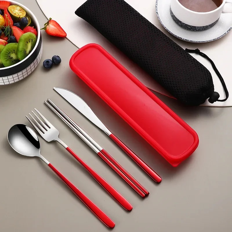 Portable Cutlery Set With Box Stainless Steel Dinner Knife Fork Spoon Chopsticks Fourpiece Tablewar 4