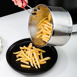 kitchen fry basket, stainless steel fried mesh strainer, oil pan colander, noodle spoon for french fries
