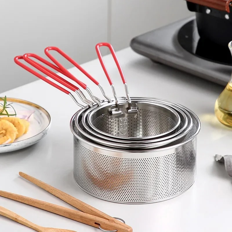 Kitchen Fry Basket Stainless Steel Fried Mesh Strainer Oil Pan Colander Noodle Spoon For French Fri 1