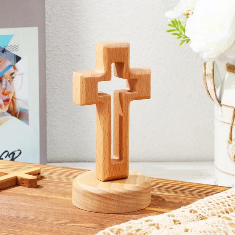 Holy Cross Wood Crucifix Statue Jesus Wall Wooden Religious Christian Table Ornament Gifts 0