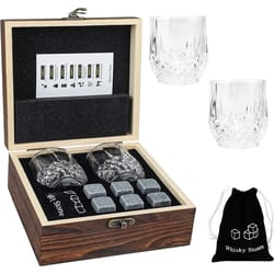 whiskey stones glasses set for men father's day gift granite ice block in wooden bottle box for dad husband