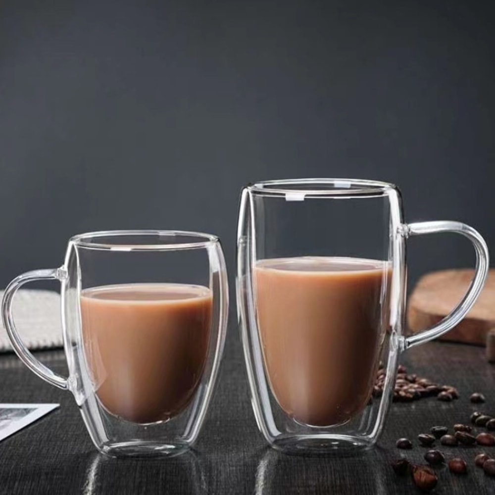 Double Layer Transparent Glass Cup HeatResistant Coffee Cup With Handle High Borosilicate Glass Rou 0