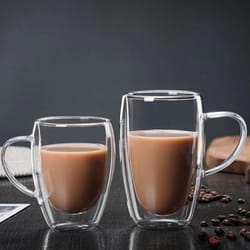 double layer transparent glass cup, heat-resistant coffee cup with handle, high borosilicate glass, round egg shape for