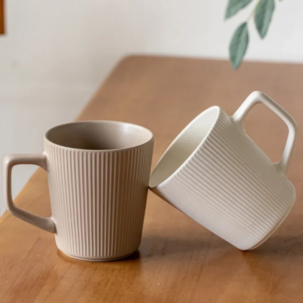 Nordic Style Milk Coffee Mug Embossment Ceramics Mug Practical Household Water Cup Striped Solid Co 1