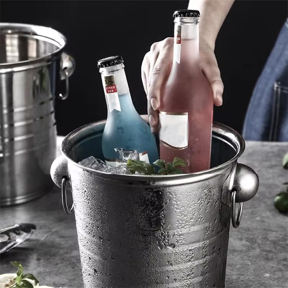 Portable Ice Chiller Cooler Stainless Steel Ice Bucket With Comfortable Handle Twoear Wine Tooling 0