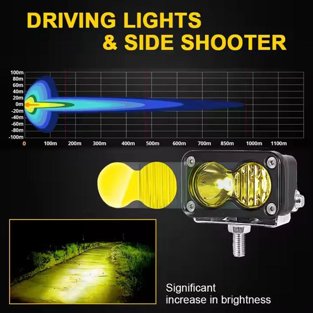 LED Pod Work Light For Motorcycle Truck Offroad Roof Luggage Rack Car Spotlight White Yellow 2