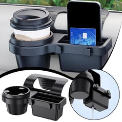 portable car door cup holder & window organizer with dual hanging hooks & charging port