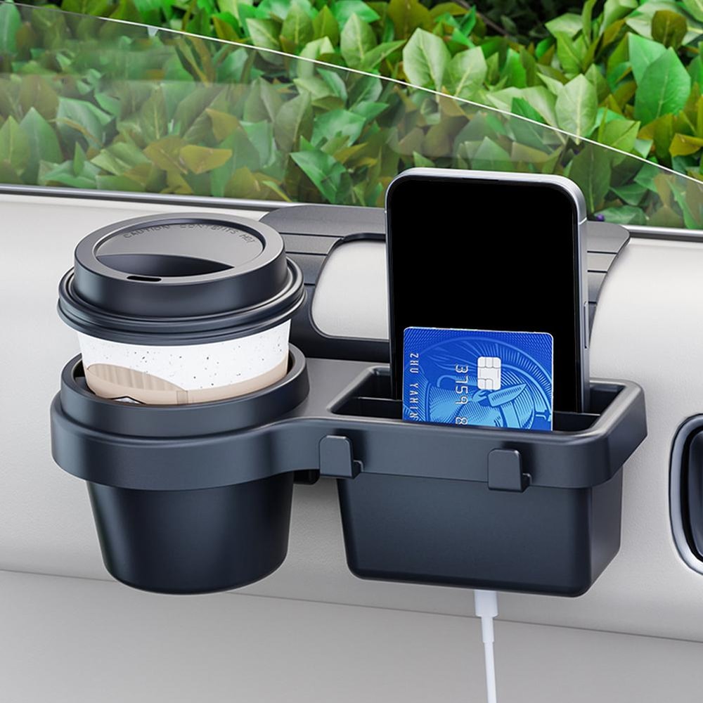 Portable Car Door Cup Holder Window Organizer With Dual Hanging Hooks Charging Port 3