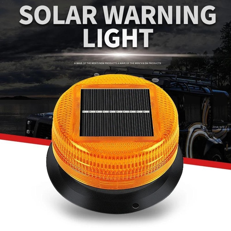 SolarPowered LED Magnetic Warning Light For Vehicles Amber Emergency Beacon With Automatic Sensor 0
